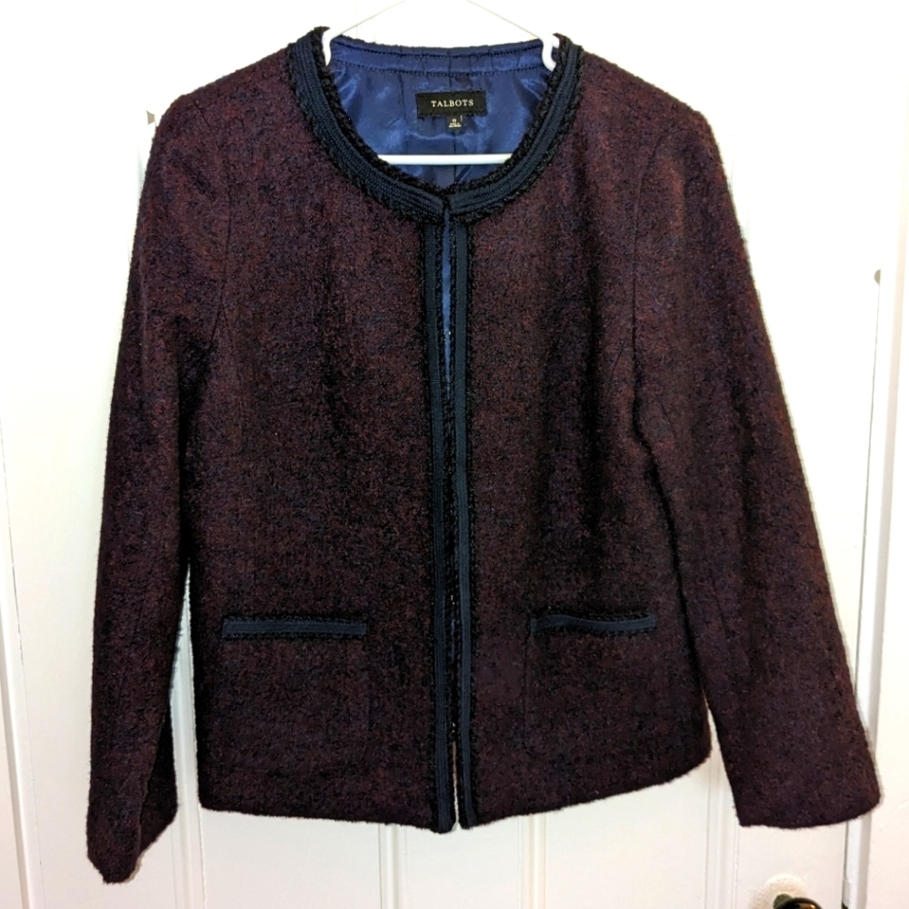 Talbots Dark Burgundy and Black Tweed Jacket
